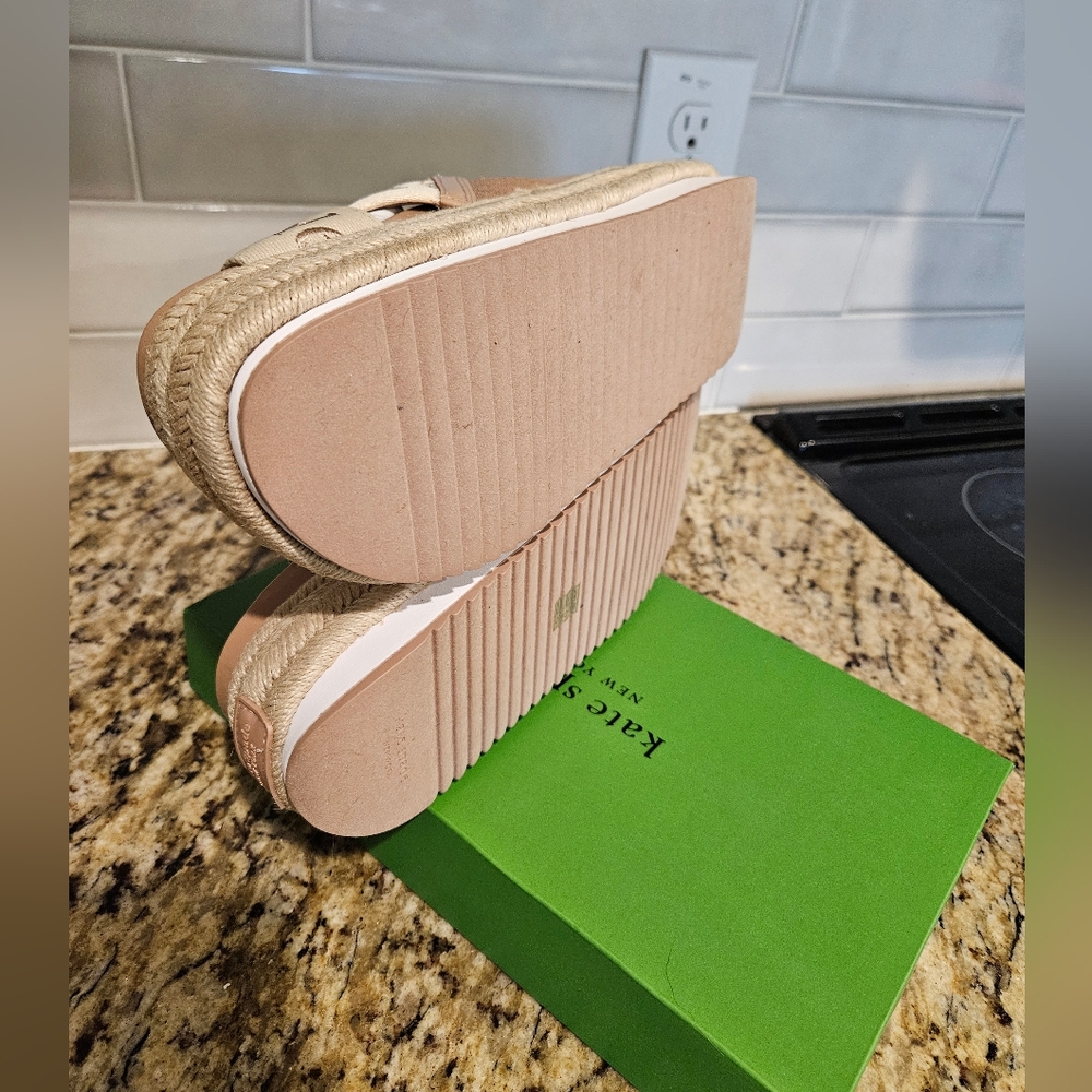 kate spade Beige Cross-Band Platform Espadrille Slides - Picture 7 of 10